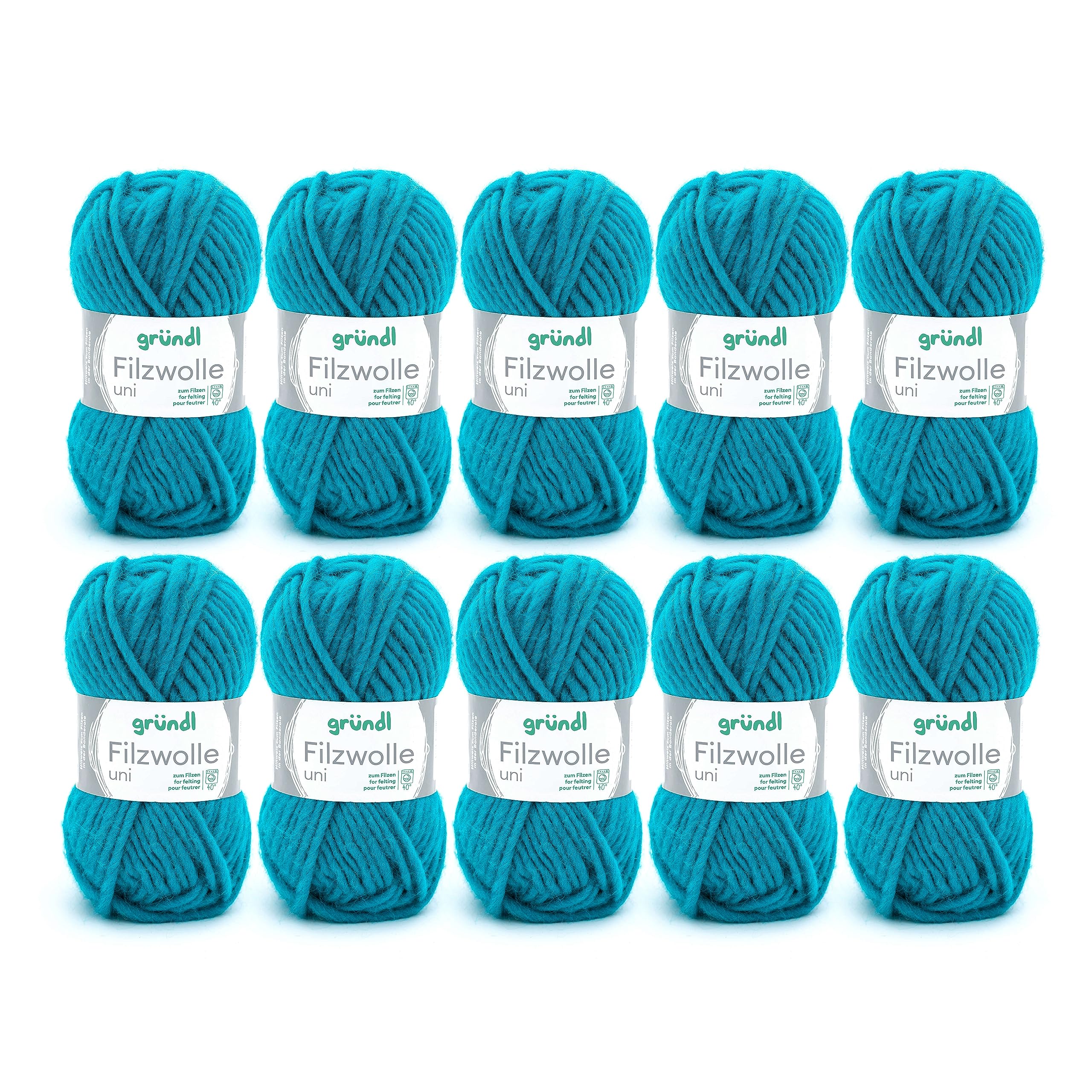 Gründl Wool Uni, package: 10 balls à 50 g, wool, Turquoise green, 31 x 32 x 7.5 cm