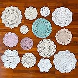 kilofly 14 pcs Cotton Crochet Doilies 4-11.5" Handmade White Beige Placemats (Beige 5pc+White 5pc+other 4pc)