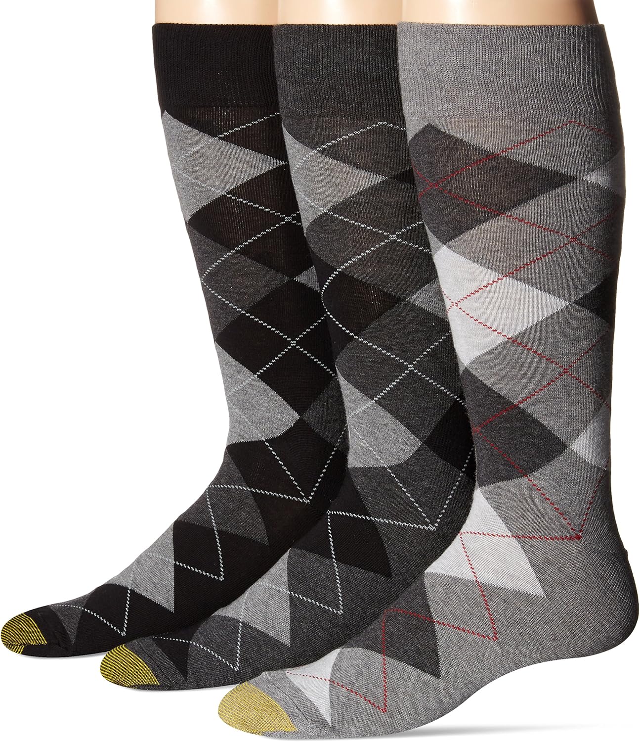 Gold Toe Men's Carlyle Argyle Extended Socks, Black Argyle/Grey Argyle