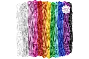 HUSKEIN 300 PCS Mardi Gras Beads Necklaces, 33 IN Bead Necklace, Colorful Mardi Gras Accessories, Parade Party Beads Bulk for Christmas Pirate Baby Shower Wedding Birthday Party Favors Supplies
