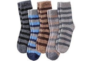 LINEMIN Mens Fuzzy Socks Cozy Fluffy Winter Warm Slipper Socks Microfiber Soft Home Sleeping Socks 5/6 Pairs