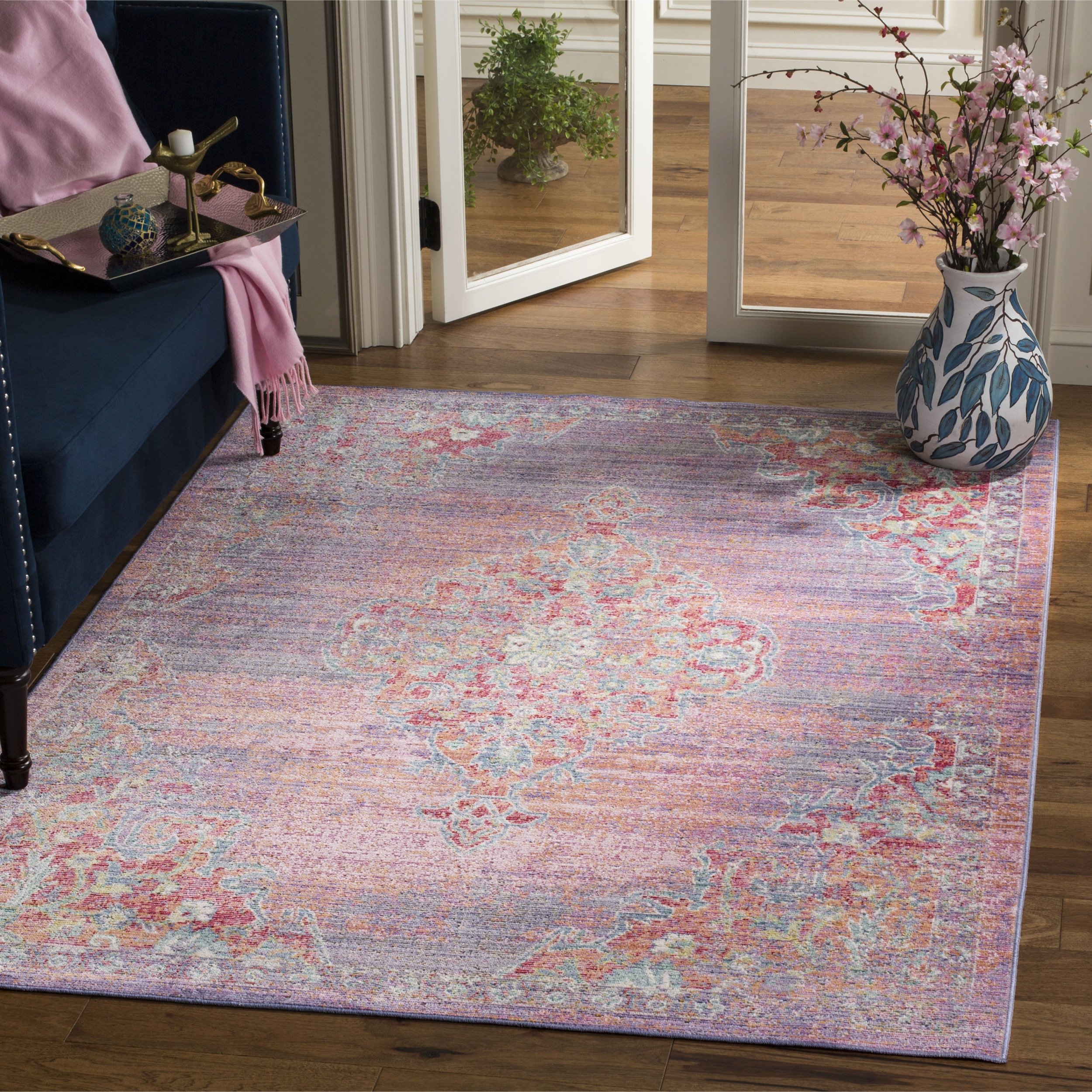 Safavieh Boho Chic Indoor Woven Rectangle Area Rug, Windsor Collection, WDS317, in Lavender / Fuchsia, 91 X 152 cm for Living Room, Bedroom or Any Indoor Space