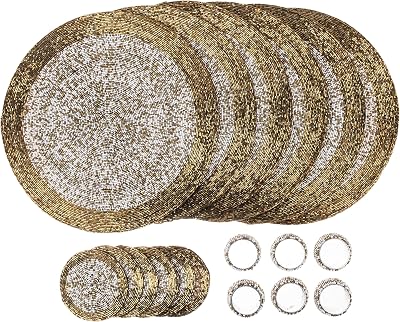 Penguin Home Handcrafted Glass Beaded Placemats Coasters Napkin Rings Set 18