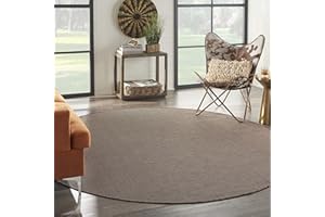 Nourison Home Positano Indoor/Outdoor Natural 8' x Round Area Rug, Easy Cleaning, Non Shedding, Bed Room, Living Room, Dining Room, Backyard, Deck, Patio (8 Round)
