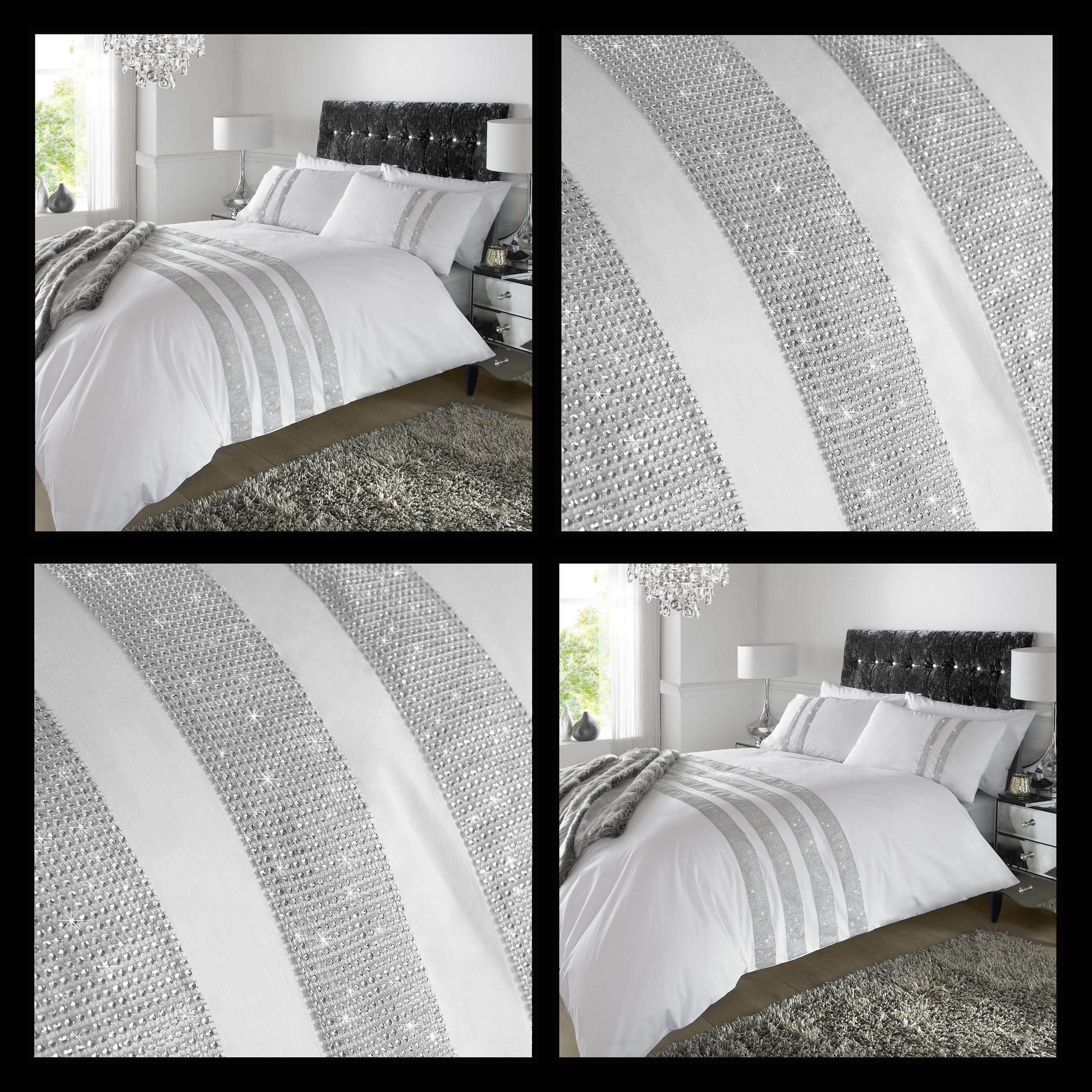 Textile online TTO Duvet Cover White Diamante Crystal Quilt Bedding Set Percale Fabric (King)
