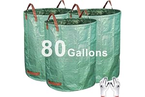 Gardzen 3-Pack 80 Gallon Yard Waste Bags, Reusable Heavy Duty Collapsible Garden Leaf Bags with Plastic Ring, Stand-Up Yard Waste Bin for Leaves, Lawn Debris & Grass Clippings