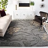SAFAVIEH Area Rug 8x10 - Florida Shag Collection - Large - Grey & Beige, Floral Design, Non-Shedding & Easy Cleaning, Plush T