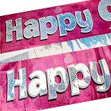 OakTree 9ft Banner Happy 9th Birthday Pink holographic Party Decor view 3
