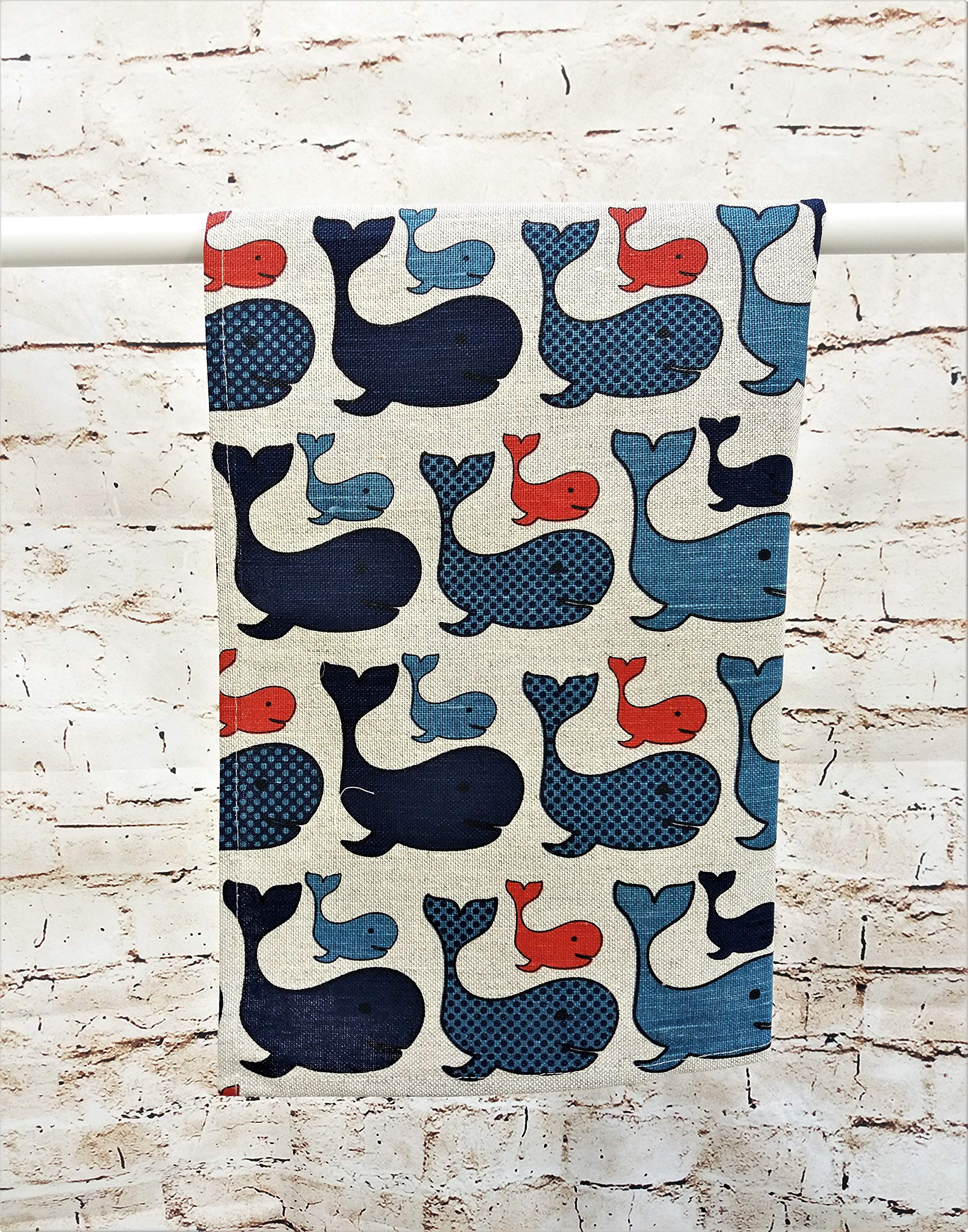 A Pair of Linen Cotton Tea Towels Kitchen Towels Whales (pack of 2 towels)