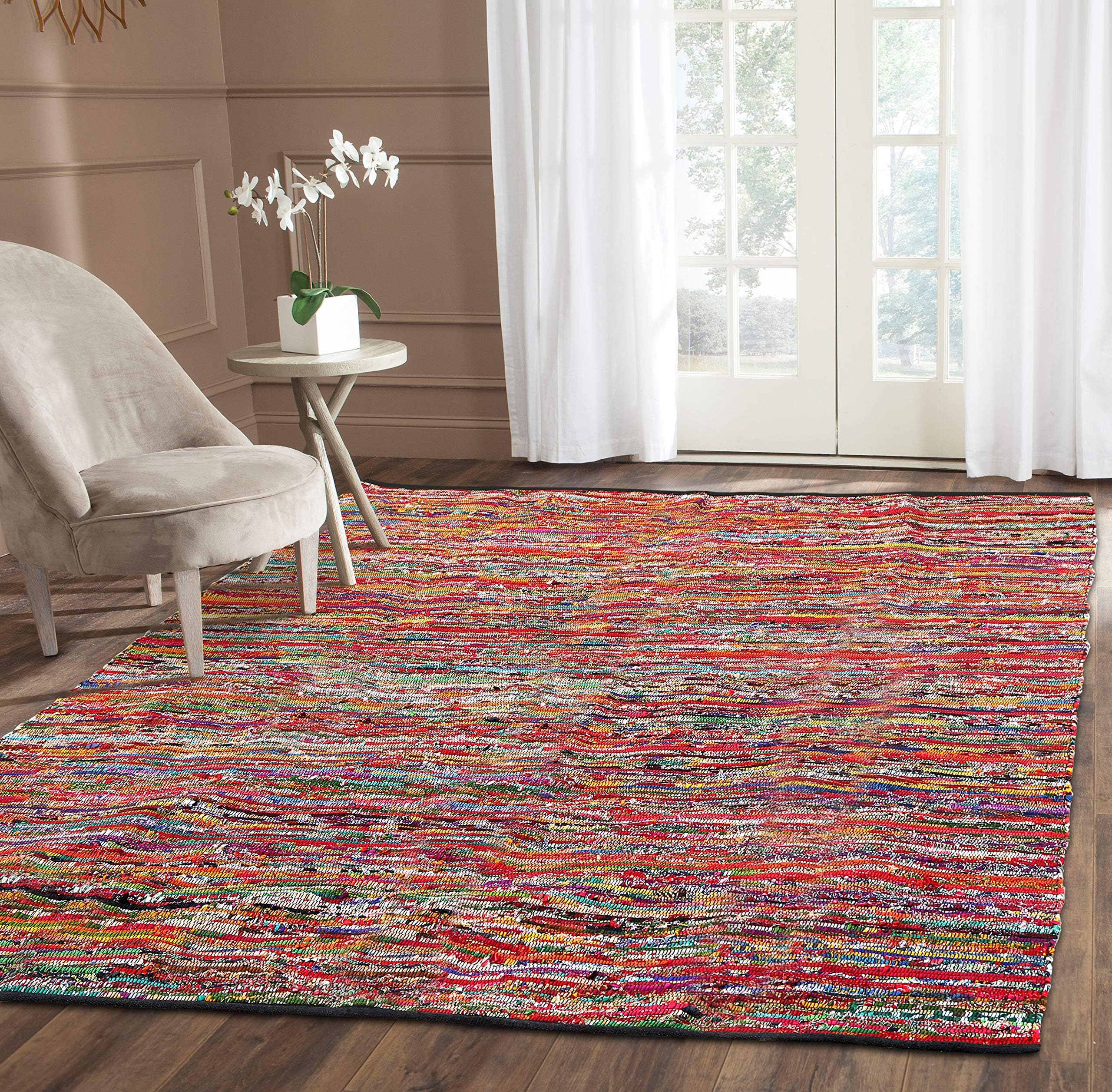 Cotton Multi Chindi Hand Woven Rugs 96X120 Inch Multi Color