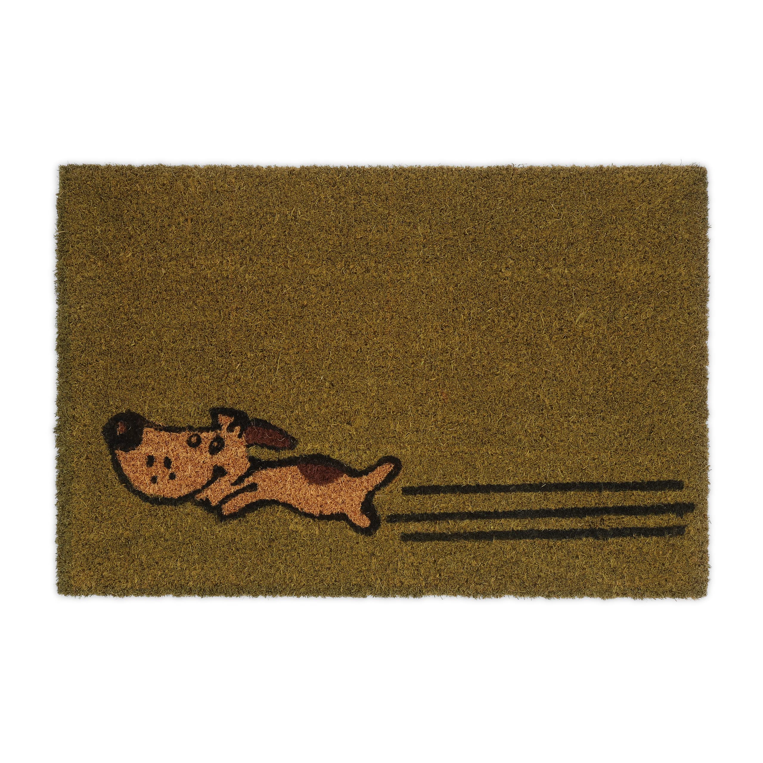 Relaxdays Running Dog Doggy Puppy Doormat Coir Rubber, 40 x 60 cm, Door Mat Inside & Outside, Non-Slip, Multicoloured, Coco, 60x40cm