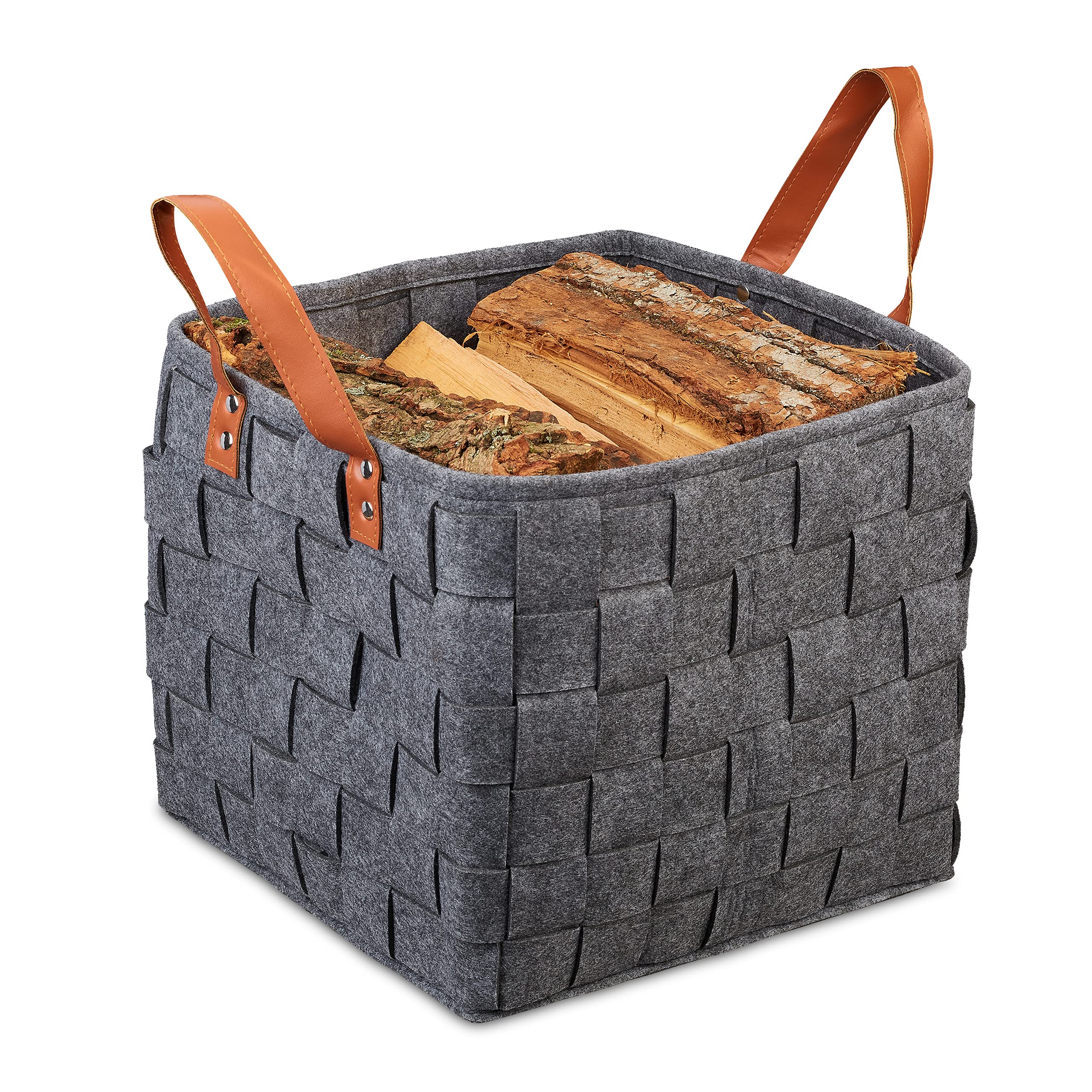 Relaxdays Felt Basket Braided Foldable Storage Basket Felt Shelf Basket with Handles 29 x 31 x 31 cm Dark Grey Pack of 1