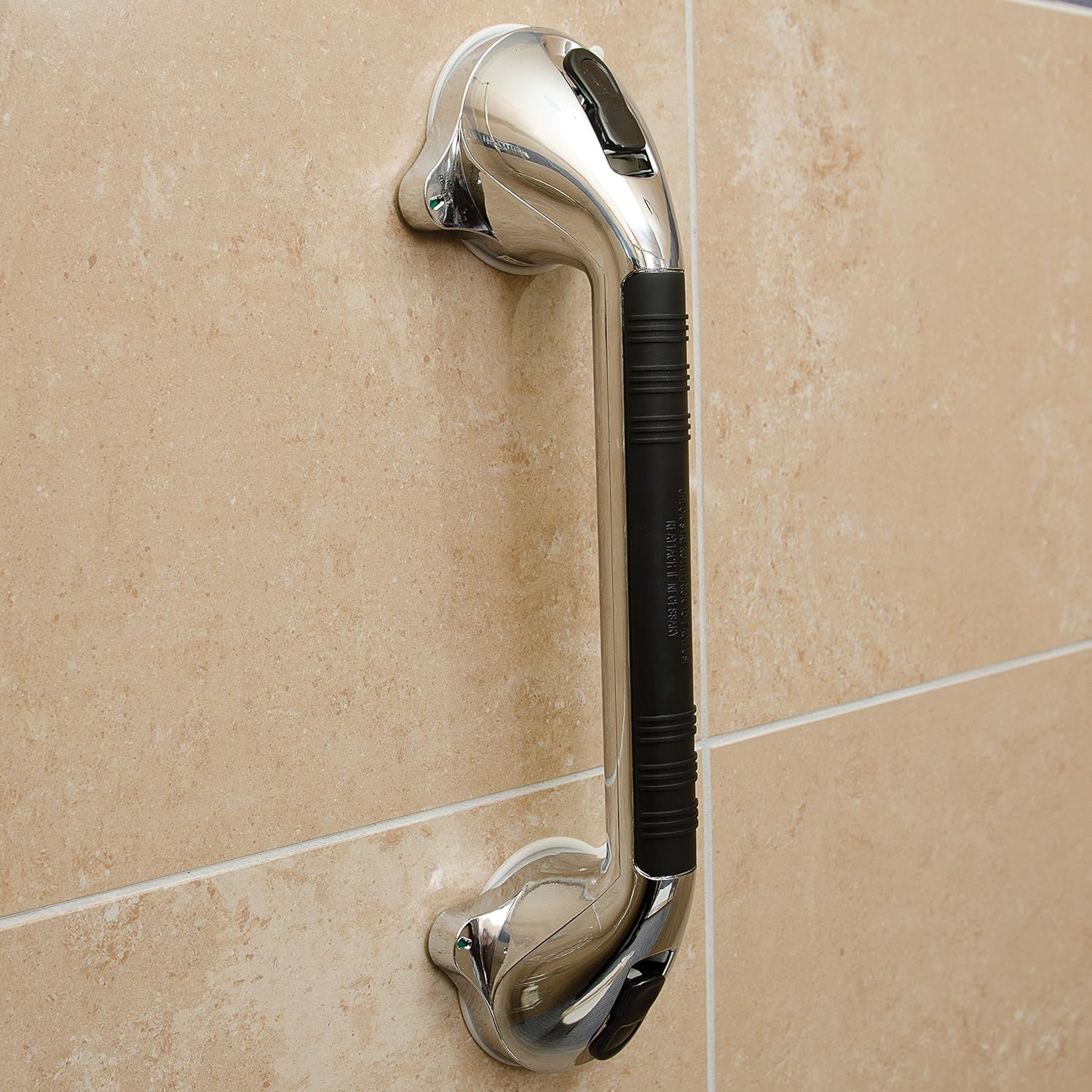 HealthSmart Shower Grab Bar, Suction Cup Grab Bar, Bathroom Safety Grab Bar with Germ Protection, Chrome, 16 Inches: Health & Personal Care