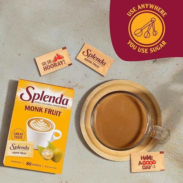 SPLENDA MONK FRUIT ZERO CALORIE PLANT BASED SWEETENER, NO ERYTHRITOL, KETO SUGAR SUBSTITUTE (80 COUNT)