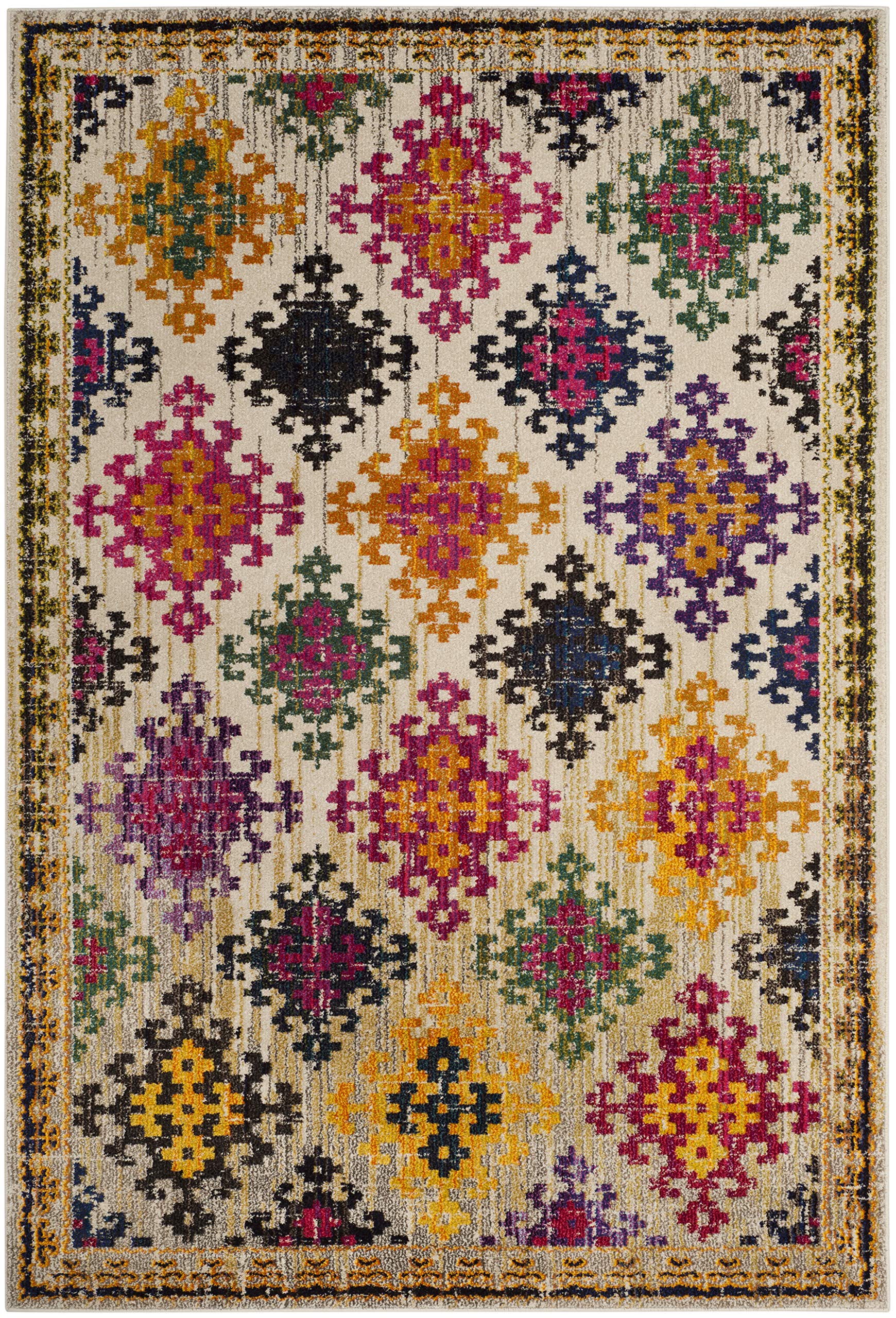 Safavieh Boho Chic Rug for Living Room, Dining Room, Bedroom - Monaco Collection, Short Pile, Ivory and Multi, 24 x 36 Inches