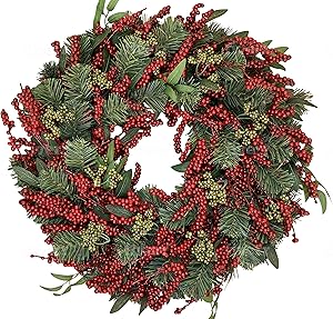 The Wreath Depot Pennsgrove Winter Wreath 22 Inch, Full Artificial Designer Winter Wreath for Seasonal Display, White Gift Box (22 Inch)