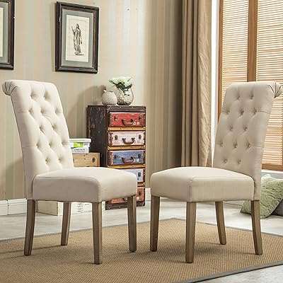 Roundhill Habit Solid Wood Tufted Parsons Dining Chairs