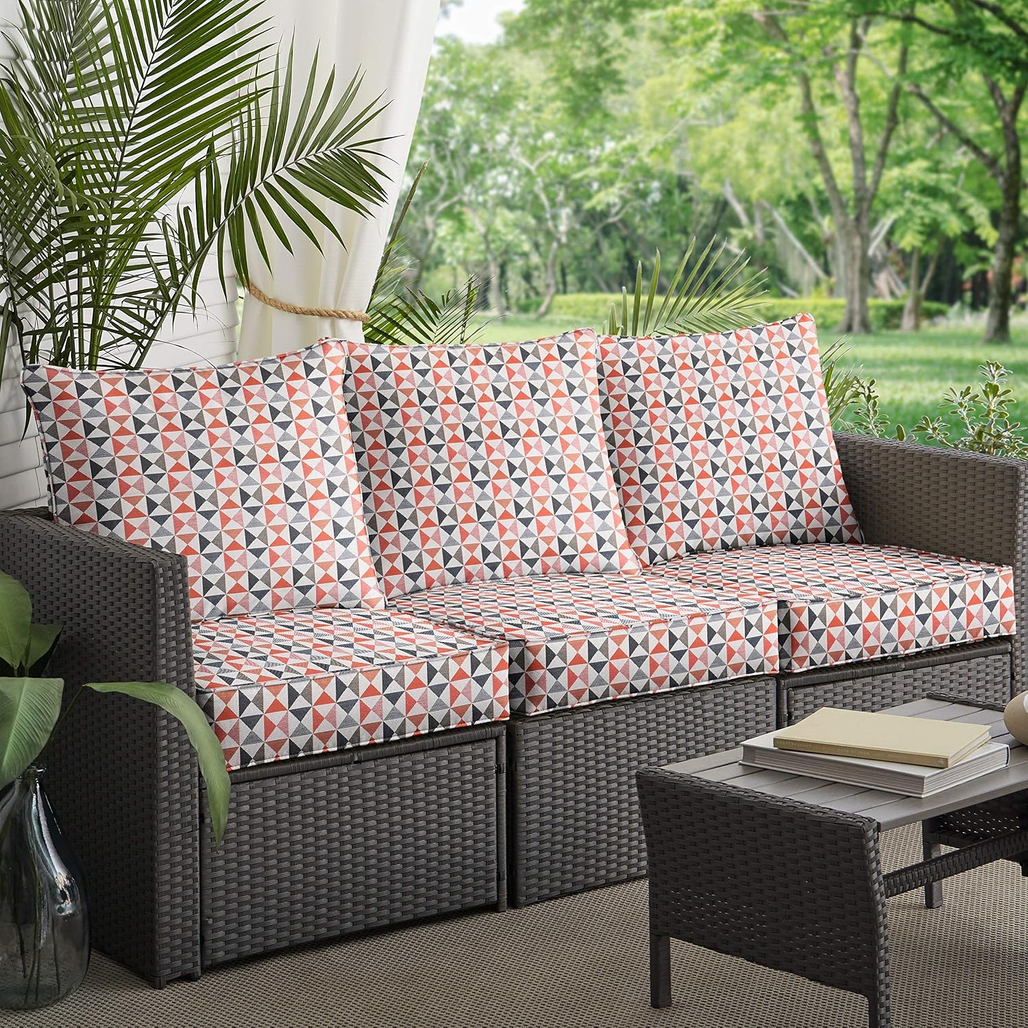 Amazon Com Array Dawn Indoor Outdoor Sofa Pillow Cushion Set Corded 23 X 25 5 Blue Orange White Geometric Modern Contemporary Fade Resistant Uv Home Kitchen