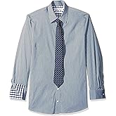 Nick Graham Mens Stretch Modern Fit Stripe Dress Shirt and Dot Grid Tie Set