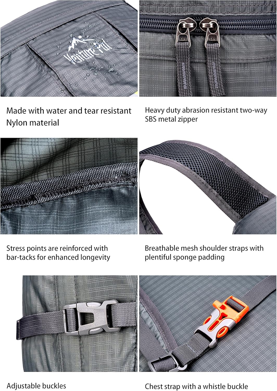 Venture Pal Lightweight Packable Durable Travel Hiking Backpack Daypack (Grey) : Clothing