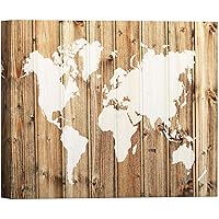 SIGNWIN Canvas Wall Art A White World Atlas on Brown Vertical Wood Panels Architecture & Maps Country Digital Art Modern Art Farmhouse/Country Urban for Living Room, Bedroom, Office - 12x18 inches