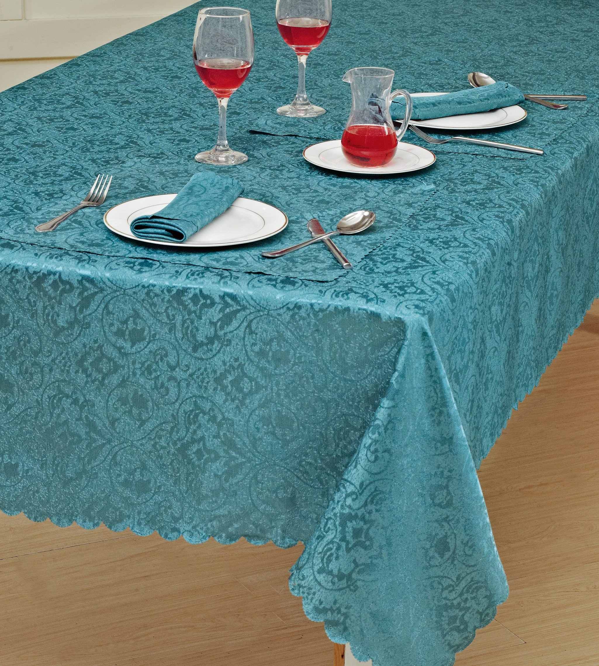 Best Linen Table Cloth Classic Damask Printed Jacquard Table Cover Shape Rectangle Round Table Runner Napkin for Kitchen Picnic Garden (Teal, Rectangle 52" x 70")