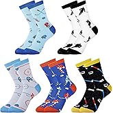 Belloxis Funny Athletic Socks 5 Pcs, Multi-Sport Design (Basketball, Baseball, Soccer, Hockey), Crew Socks for Boys Girl