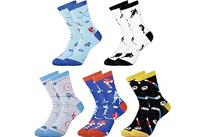 Belloxis Funny Athletic Socks 5 Pcs, Multi-Sport Design (Basketball, Baseball, Soccer, Hockey), Crew Socks for Boys Girl