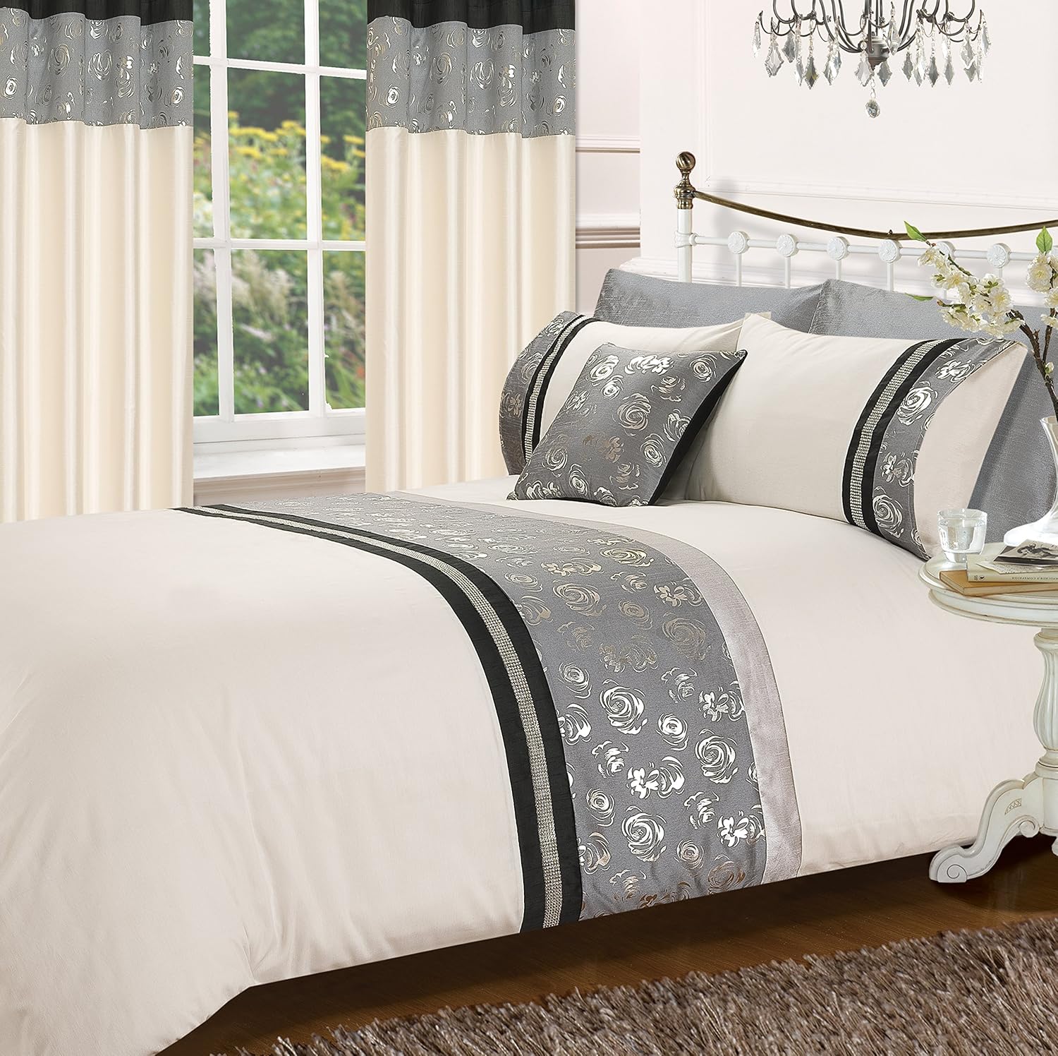 King Size Bed Black Glitter Shimmer Foil Chic Duvet Cover Bedding Set