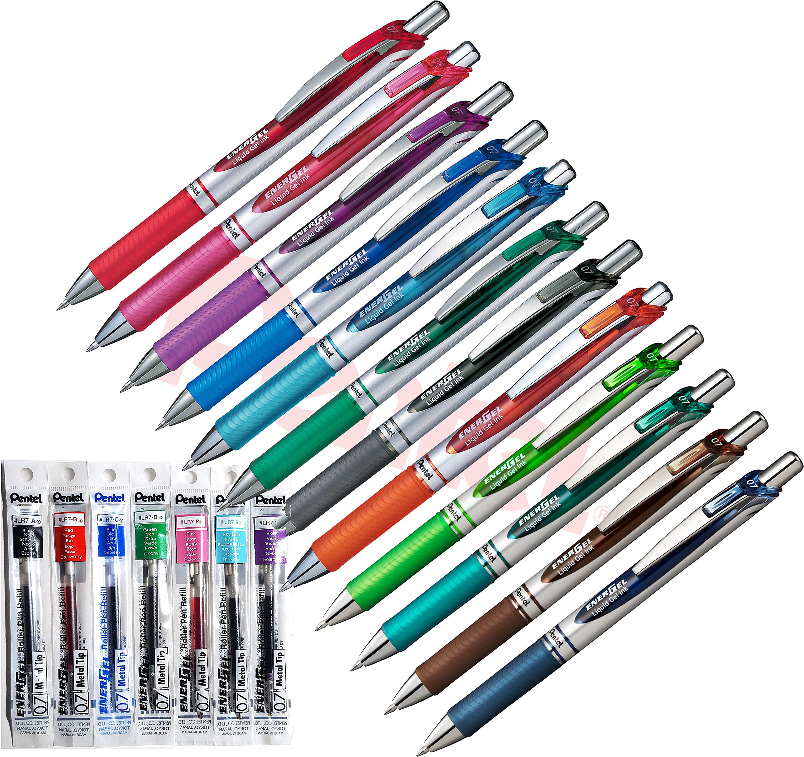 Pentel Energel XM BL77 Retractable Gel Pen 0.7mm 12 Colours + 12 Refills in Matching Colours