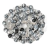 Nazareth Store Black Glass & Agate Beaded Rosary Necklace with St. Benedict Medal & Jesus Crucifix Catholic Prayer Beads for Men & Women