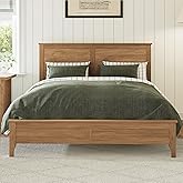 Merax Modern Solid Wood Queen Size Platform Bed with Headboard,No Box Spring Needed,Easy Assembly,Natural