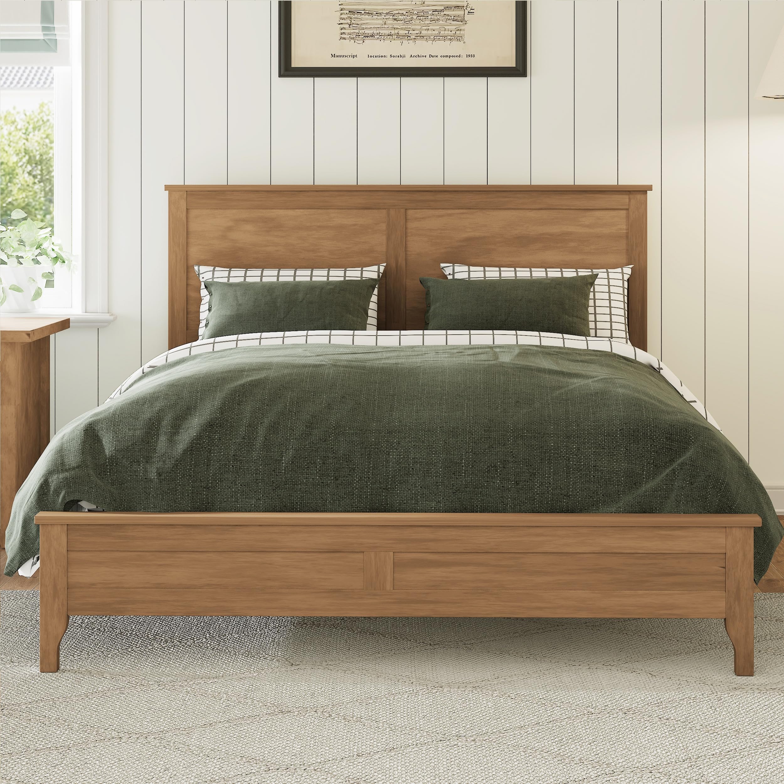 Photo 1 of **SELLING FOR PARTS AS PARTIAL SET. ONE OF TWO BOXES**Merax Modern Solid Wood King Size Platform Bed with Headboard,No Box Spring Needed,Easy Assembly,Natural