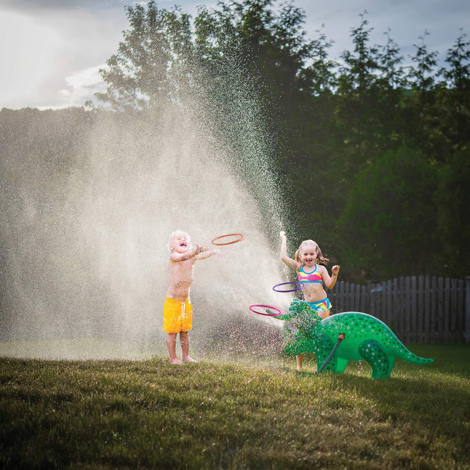 Prextex 2 in 1 Dinosaur Water Sprinkler and Ring Toss Combo Inflatable Water Toy Fun Outdoor Water Toys Activity for Toddlers and Kids: Toys & Games
