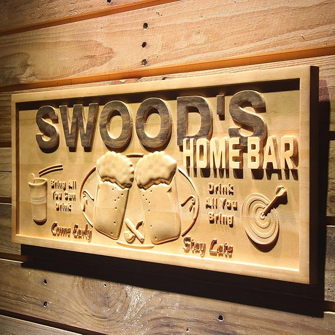 wpa0053 Name Personalized Home Bar Wooden 3D Engraved Sign Custom Gift