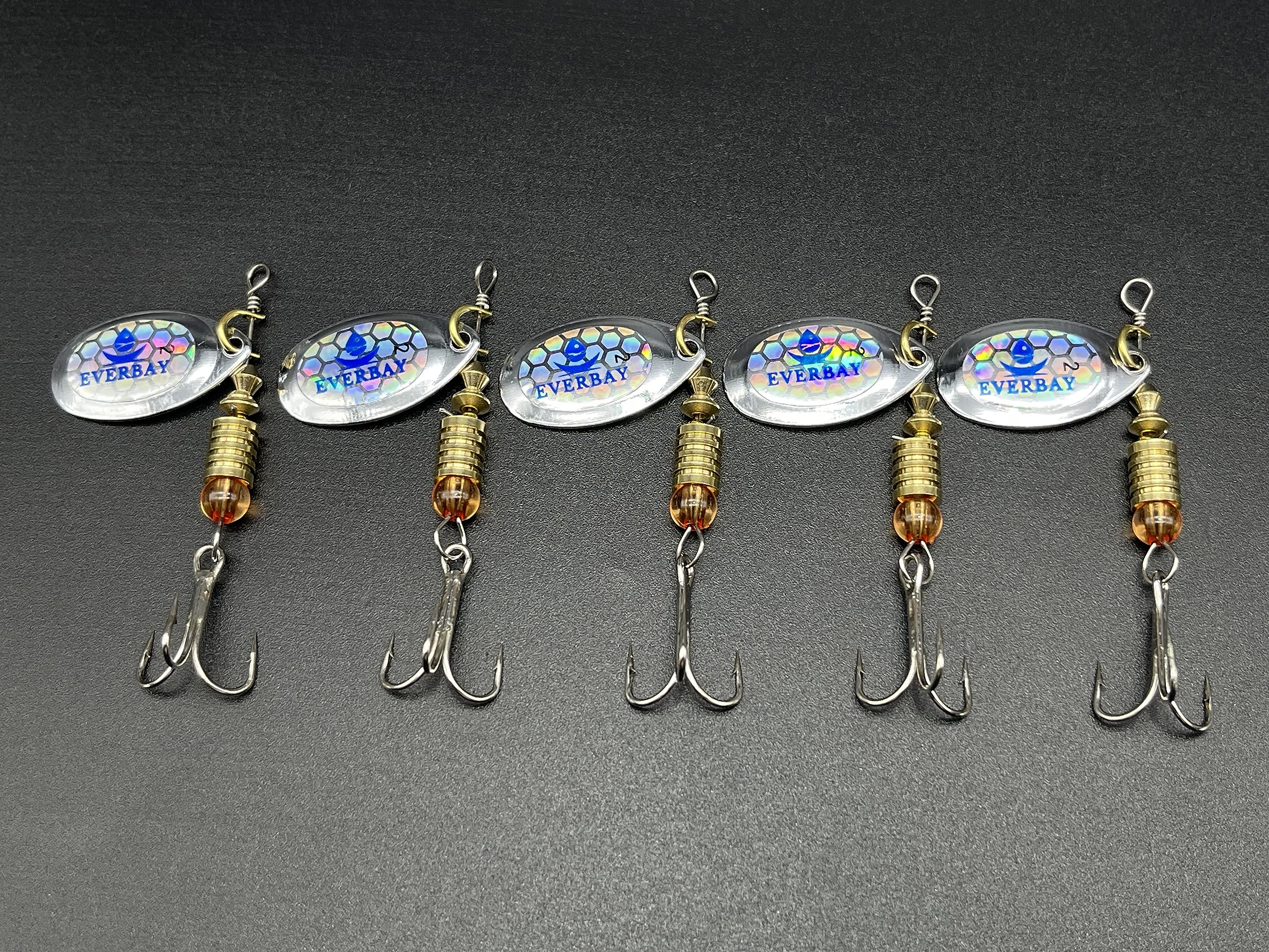 EVERBAY Fishing Spinners, Hard Fishing Lures, Long Cast Tackle, Sea Fishing, Metal Spinnerbait Freshwater and Saltwater for Spinning for Trout, Salmon, Perch, Pike, Bass, Pollock, size 2, set/5pcs