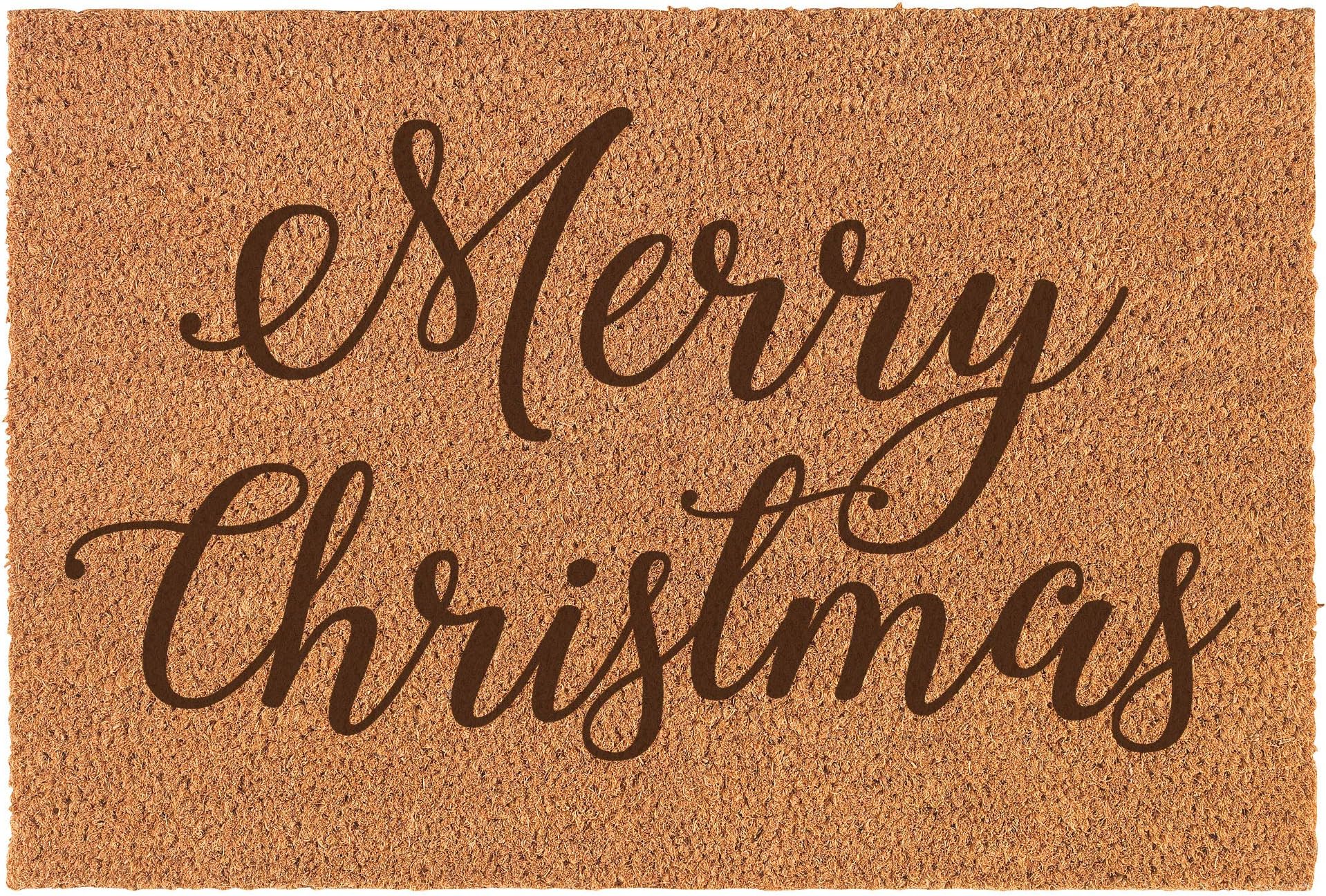 Coir Entry Doormat Door Mat Merry Christmas Script