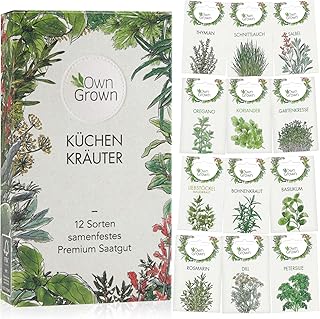 Kräuter Samen Set von OwnGrown, 12 Sorten Küchenkräuter als praktisches Kräutersamen Set, Gewürzsamen und Kräuterset für Küche und Balkon, 12er Box