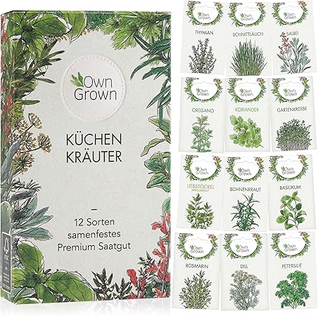 Krauter Samen Set Von Owngrown 12 Sorten Kuchenkrauter Als Praktisches Krautersamen Set Gewurzsamen Und Krauterset Fur Kuche Und Balkon 12er Box Amazon De Garten