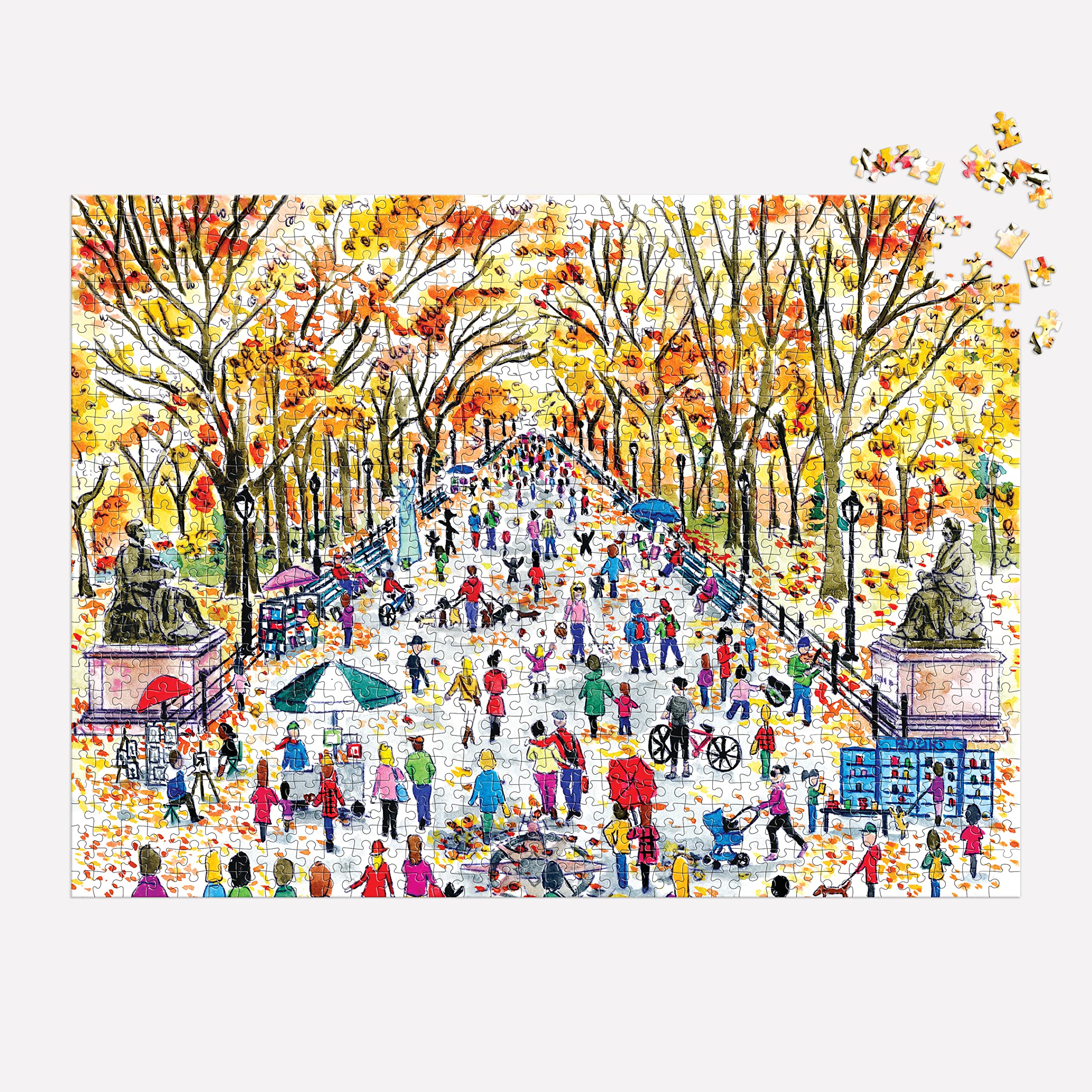 Galison Michael Storrings Fall in Central Park – 1000 Piece Puzzle Fun and Challenging Activity with Bright and Bold Artwork of Central Park During Autumn for Adults and Families