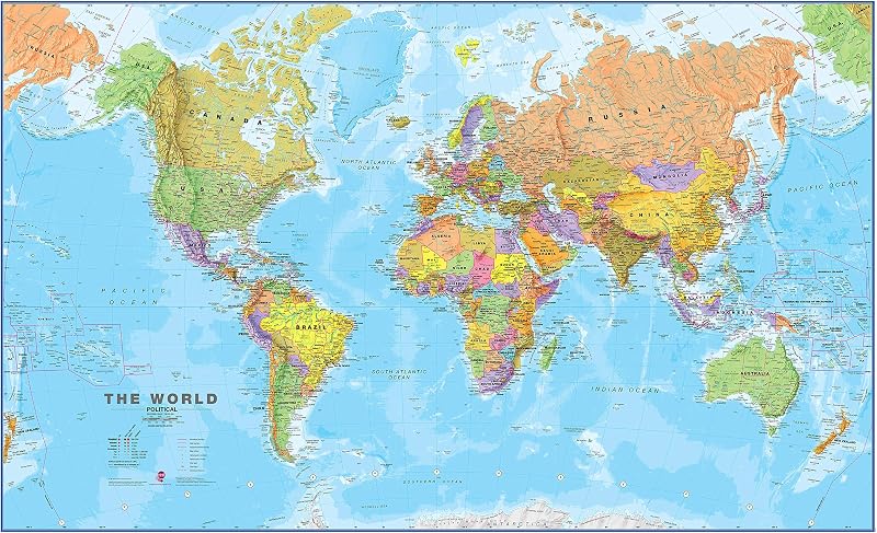 Maps International Huge World Map Political 2025 201cm x 116.5cm Front Sheet