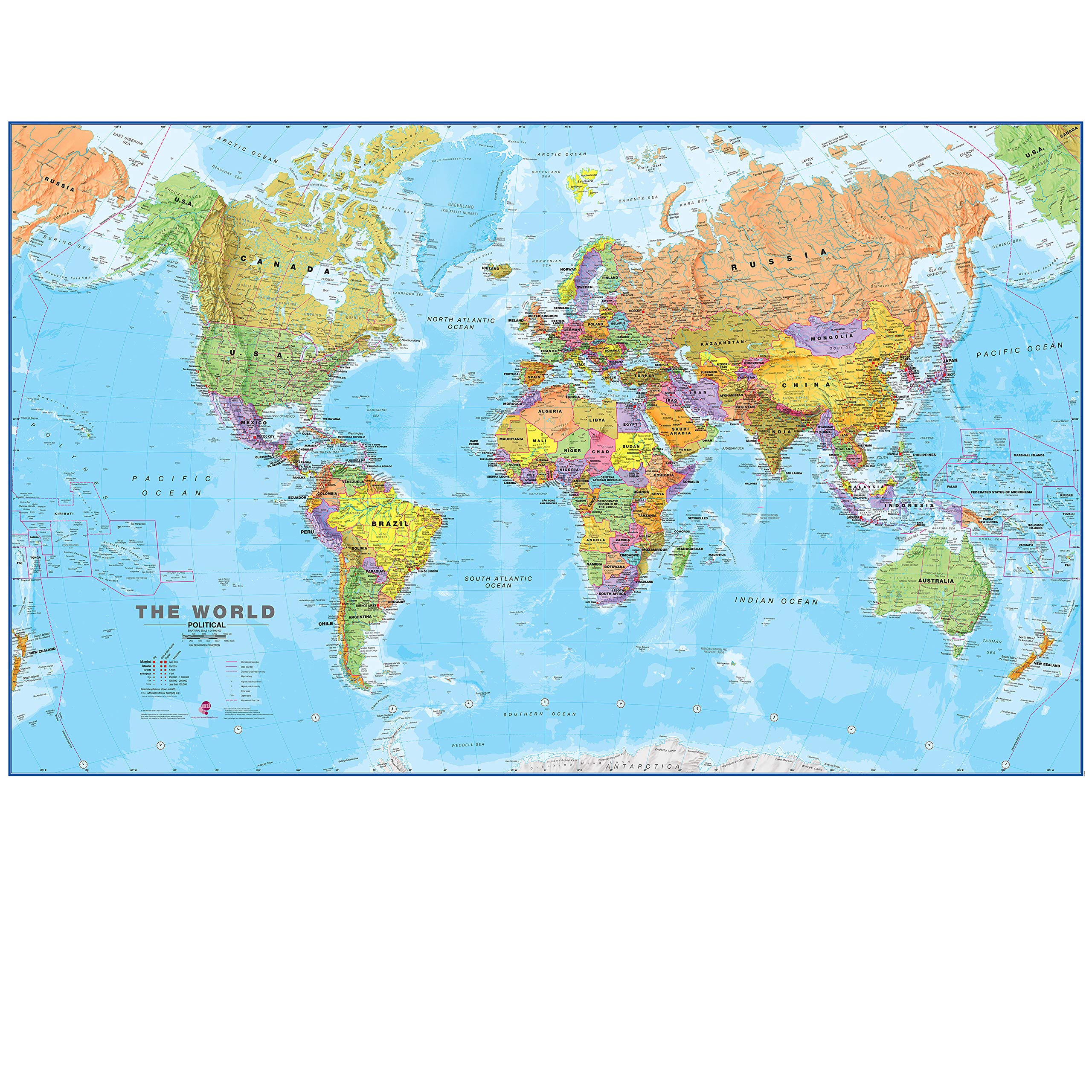 Huge World Map - Political - Updated - 2025 - Front Sheet Lamination - Educational Office Use Poster - 201cm (w) x 116.5cm (h) - Maps International