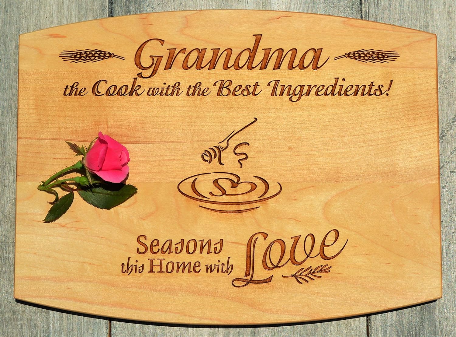 GIFT FOR GRANDMA Personalized Medium Maple Cutting Board w/ Free Stand 2Sided Design