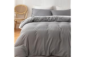 HEIMENAOGO Egyptian Cotton Duvet Cover Set Queen, Ultra Soft and Breathable Comforter Cover with Zipper Closure, High Thread Count Long Staple Cotton Blanket Cover 3pcs (90'×90"), Alloy Gray