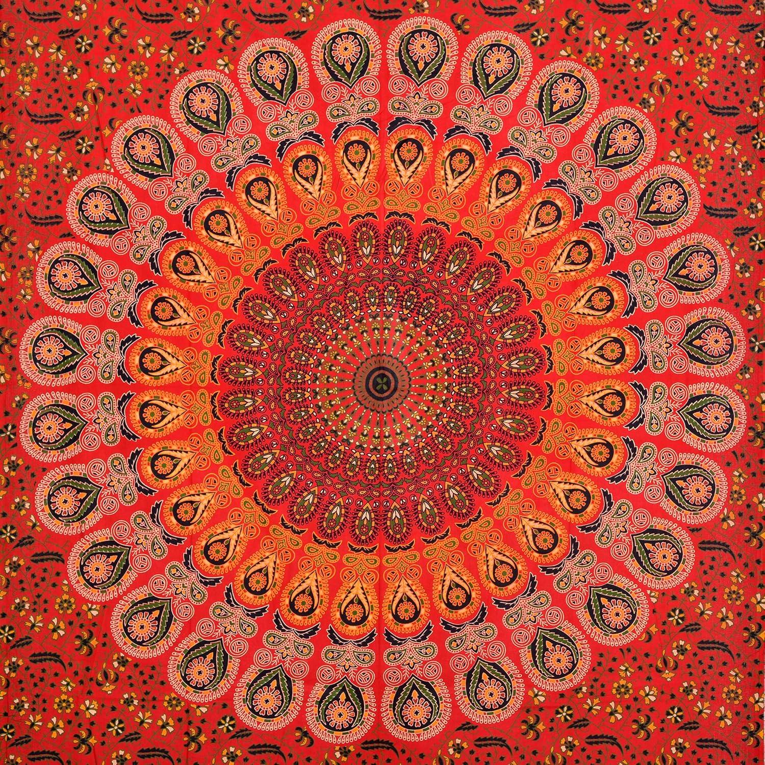 Future Handmade Twin Size Red Mandala Tapestry Wall Tapestry Home Decor Bedroom Bed Sheet Hippie Tapestry Wall Hanging Bohemian Tapestry Room Decoration 100% Cotton Bedspread - Image 3