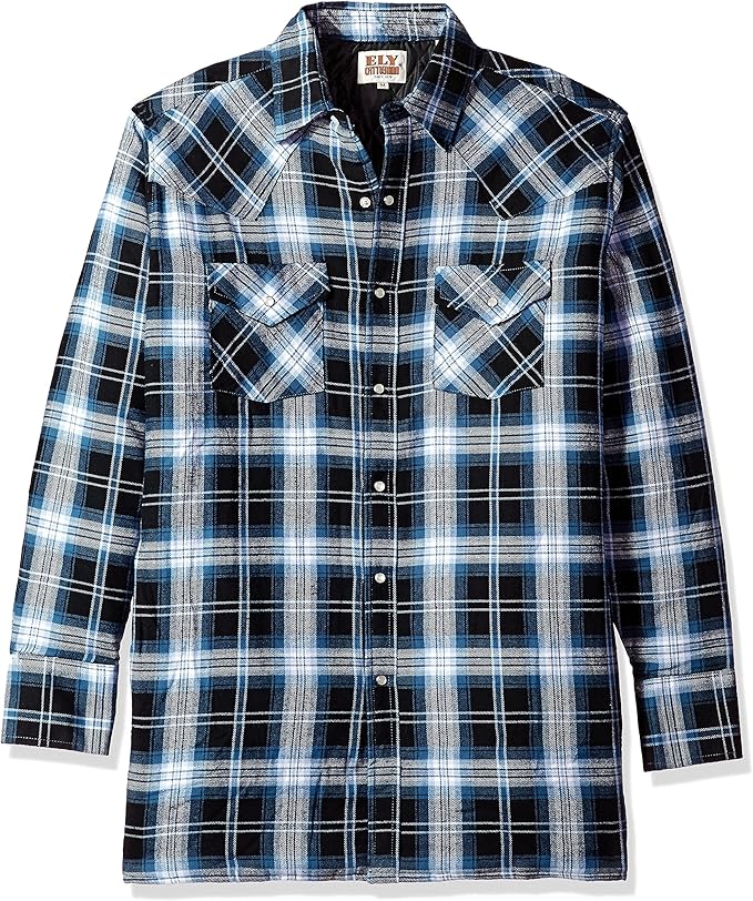 ELY CATTLEMAN Men's Long Sleeve Quilted Flannel Shirt Jacket, Blue, XX