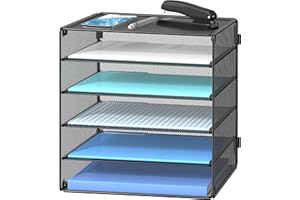 DALTACK Paper Organizer for Desk, 5-Tier Desk Organizer Tray, Paper Organizer Storage, Paper Tray Organizer for Home Office School, Black