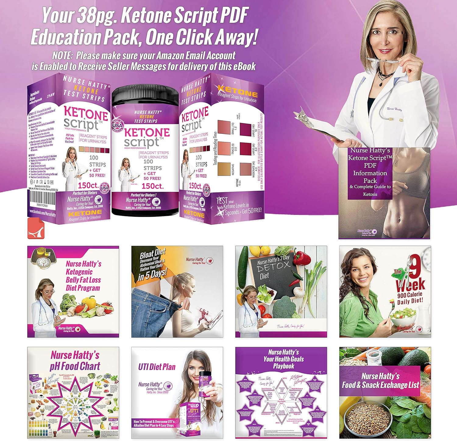 Nurse Hatty - 150 Keto Strips – Fresh – USA-Made – High-Performance - Home Urinalysis to Test Body Ketosis on Ketogenic & Low Carb Diets (150ct. Long Ketone Test Strips, Perfect for Urine Stream): Health & Personal Care