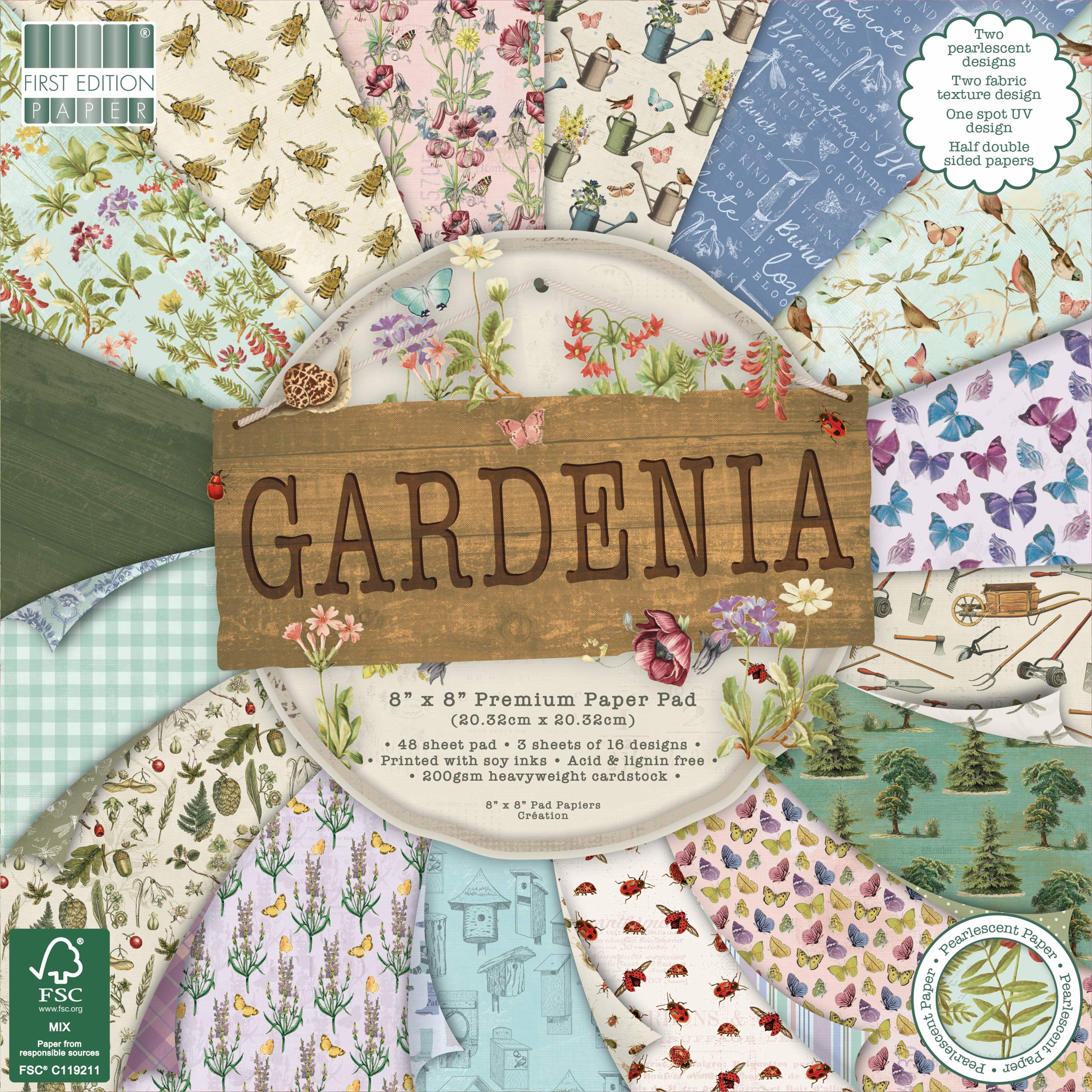 FEPAD204 | Gardenia Premium Paper Pad 8" x 8" | 48 Sheet Pad | 200gsm Heavyweight Cardstock | Acid & Lignin Free, Soy Inks | FSC | For Card Making, Scrapbooking, Home Décor & Papercraft