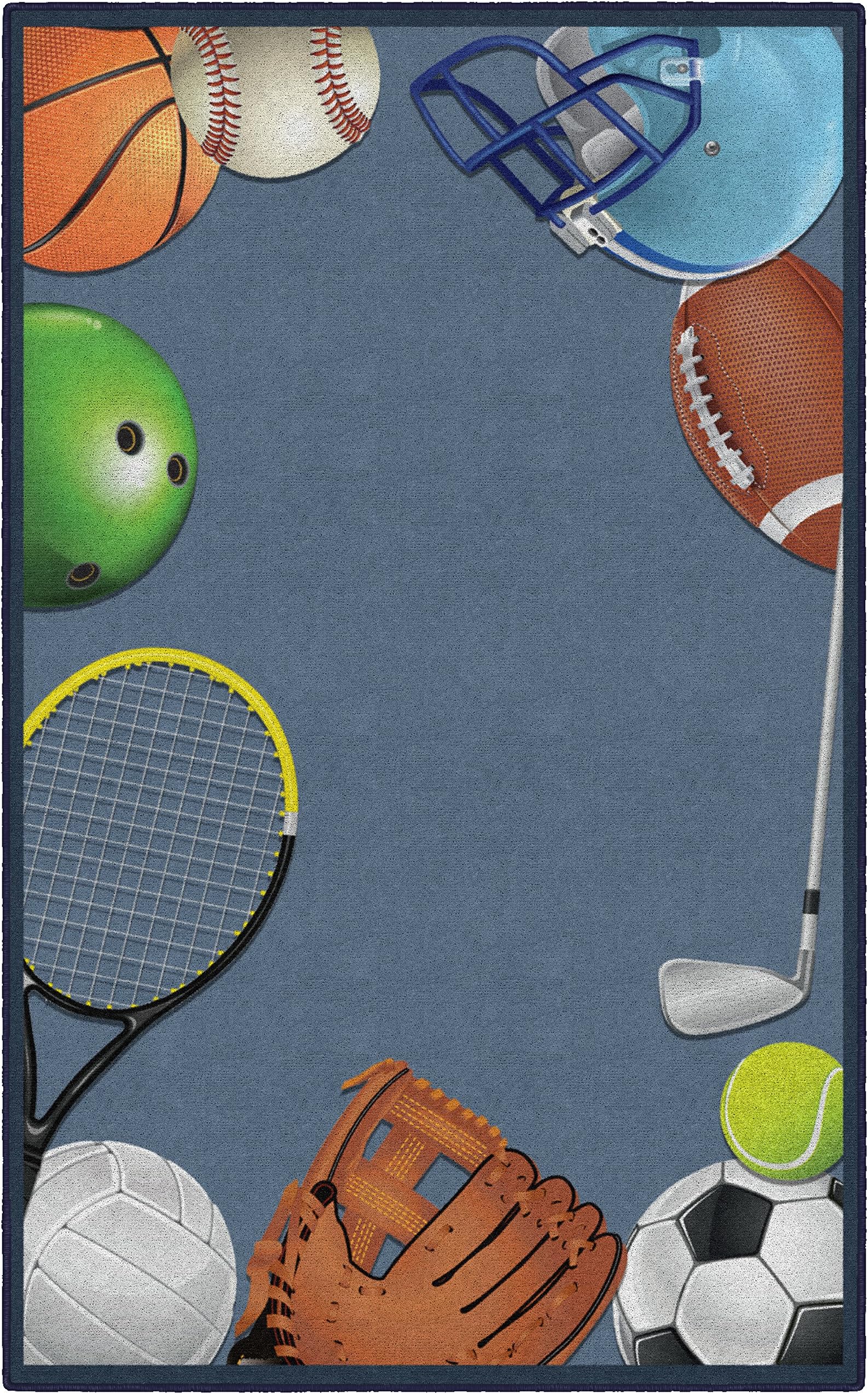 Brumlow Mills Play Ball Children or Kids Sports Play Ball Pattern Area Rug for Playroom Mat, Living Room, Dining, Bedroom or Entryway Rug, 5' x 8', Blue, Multi-Colored